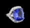 12.30 ctw Tanzanite and Diamond Ring - 14KT White Gold