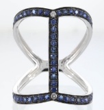 Blue Sapphire and Diamond Ring - 14KT White Gold