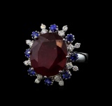 14KT White Gold 16.30 ctw Ruby, Sapphire and Diamond Ring