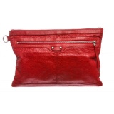 Balenciaga Red Arena Leather Classic Clip Large Clutch Handbag