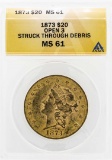 1873 $20 Liberty Head Double Eagle Gold Coin ANACS MS61 Open 3