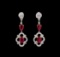 3.56 ctw Ruby and Diamond Earrings - 18KT Two-Tone Gold