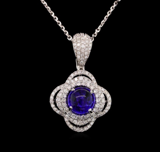 14KT White Gold 4.18 ctw Tanzanite and Diamond Pendant With Chain