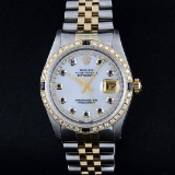 Rolex Two-Tone MOP String Diamond and Sapphire DateJust Men's Watch