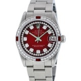 Rolex Stainless Steel Diamond and Ruby DateJust Midsize Watch