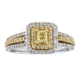 0.77 ctw Yellow and White Diamond Ring - 18KT White and Yellow Gold