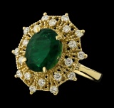 3.68 ctw Emerald and Diamond Ring - 14KT Yellow Gold