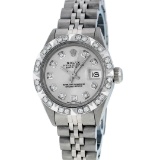 Rolex Ladies SS Silver Diamond Pyramid Bezel Datejust Wristwatch