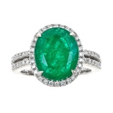 4.44 ctw Emerald and Diamond Ring - 14KT White Gold