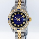 Rolex Two-Tone Blue Vignette Diamond and Sapphire DateJust Ladies Watch