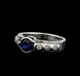 1.28 ctw Blue Sapphire and Diamond Ring - 14KT White Gold