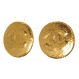 Chanel Gold Hammered CC Logo Clip On Earrings