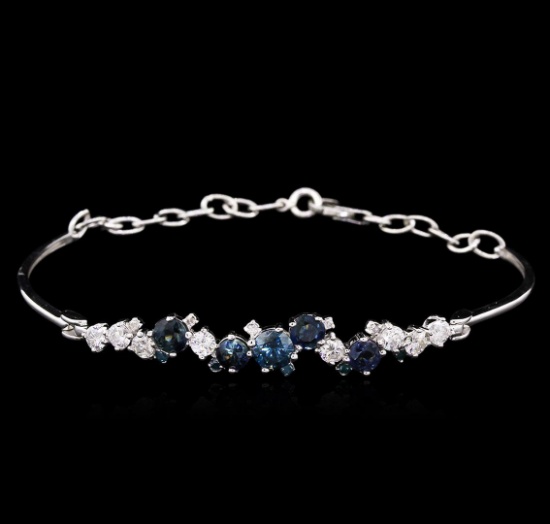 1.48 ctw Blue Sapphire and Diamond Bracelet - 14KT White Gold