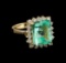 5.48 ctw Emerald and Diamond Ring - 14KT Yellow Gold