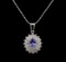 14KT White Gold 0.77 ctw Tanzanite and Diamond Pendant With Chain