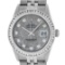 Rolex Mens Stainless Steel Meteorite Princess Cut Diamond Datejust Wristwatch