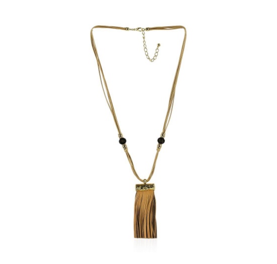 Bamboo Leather Tassel Necklace - Gold Plated