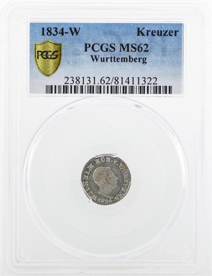 1834 Kreuzer Wurttemberg Coin PCGS MS62