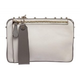 MCM White and Gray Leather Two Tone Cubism Medium Clutch Handbag