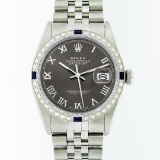 Rolex Stainless Steel Dark Rhodium Roman Sapphire DateJust Men's Watch