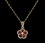 0.82 ctw Ruby and Diamond Pendant With Chain - 14KT Yellow Gold