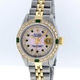 Rolex Two-Tone Pink MOP Sapphire and Emerald Diamond DateJust Ladies Watch