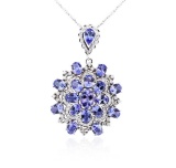 14KT White Gold 28.87 ctw Tanzanite and Diamond Pendant With Chain