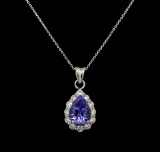 14KT White Gold 2.43 ctw Tanzanite and Diamond Pendant With Chain
