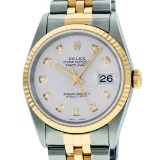 Rolex Mens 36mm Two Tone Yellow Gold Silver Diamond DateJust Wristwatch