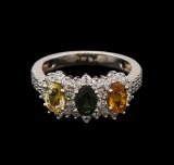 1.85 ctw Multi Color Sapphire and Diamond Ring - 14KT White Gold