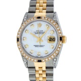 Rolex Mens Two Tone Diamond Lugs Mother Of Pearl Diamond and Sapphire Datejust W