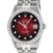 Rolex Mens Stainless Steel Red Vignette Diamond Datejust Wristwatch