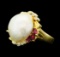 0.30 ctw Ruby, Pearl and Diamond Ring - 18KT Yellow Gold