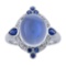 7.08 ctw Moon Stone, Blue Sapphire, and Diamond Ring - 14KT White Gold