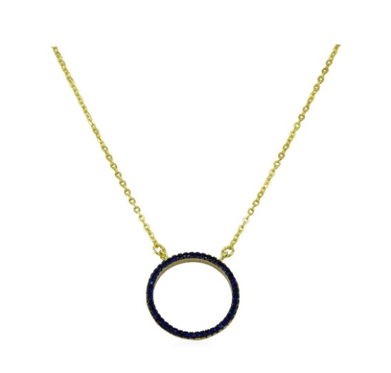 Sapphire and CZ Circle Pendant Necklace - Gold Plated