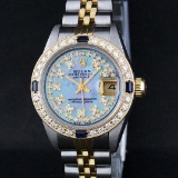 Rolex Two-Tone Blue MOP String Diamond and Sapphire DateJust Ladies Watch