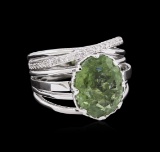 4.70 ctw Green Tourmaline and Diamond Ring - 14KT White Gold