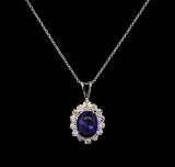 4.28 ctw Tanzanite and Diamond Pendant With Chain - 14KT White Gold