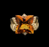 7.20 ctw Citrine and Diamond Ring - 14KT Yellow Gold