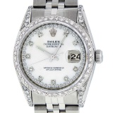 Rolex Mens Stainless Steel Mother Of Pearl VVS Diamond Datejust Wristwatch