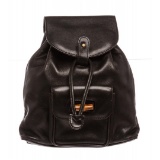 Gucci Black Leather Drawstring Bamboo Mini Backpack
