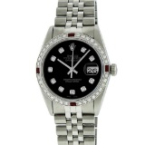 Rolex Mens Stainless Steel 1.20 Ctw Black Diamond And Ruby Datejust Wristwatch