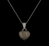 0.83 ctw Light Brown Diamond Heart Pendant With Chain - 14KT White Gold