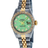 Rolex Ladies Two Tone Green VS Diamond Datejust Wristwatch