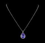 12.98 ctw Tanzanite and Diamond Pendant With Chain - 14KT White Gold