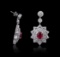 14KT White Gold 4.32 ctw Ruby and Diamond Earrings