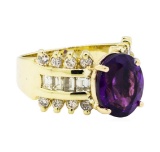 4.00 ctw Amethyst and Diamond Ring - 14KT Yellow Gold