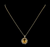 4.83 ctw Citrine and Diamond Pendant With Chain - 14KT Yellow Gold