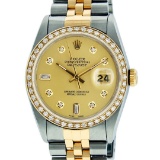 Rolex Mens 2T SS/YG Champagne Diamond Datejust Wristwatch