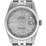Rolex Mens 36mm Stainless Steel Silver Diamond Datejust Wristwatch
